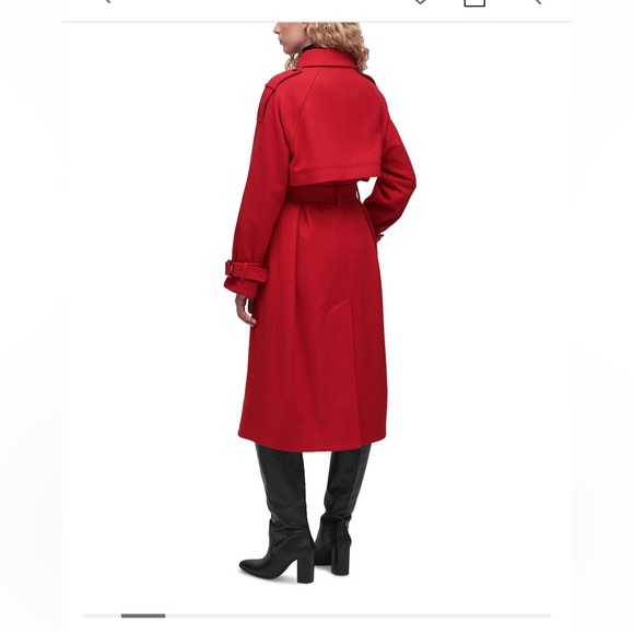 Barbour Alberta Red Wool Belted Pea Coat - Picture 2 of 16